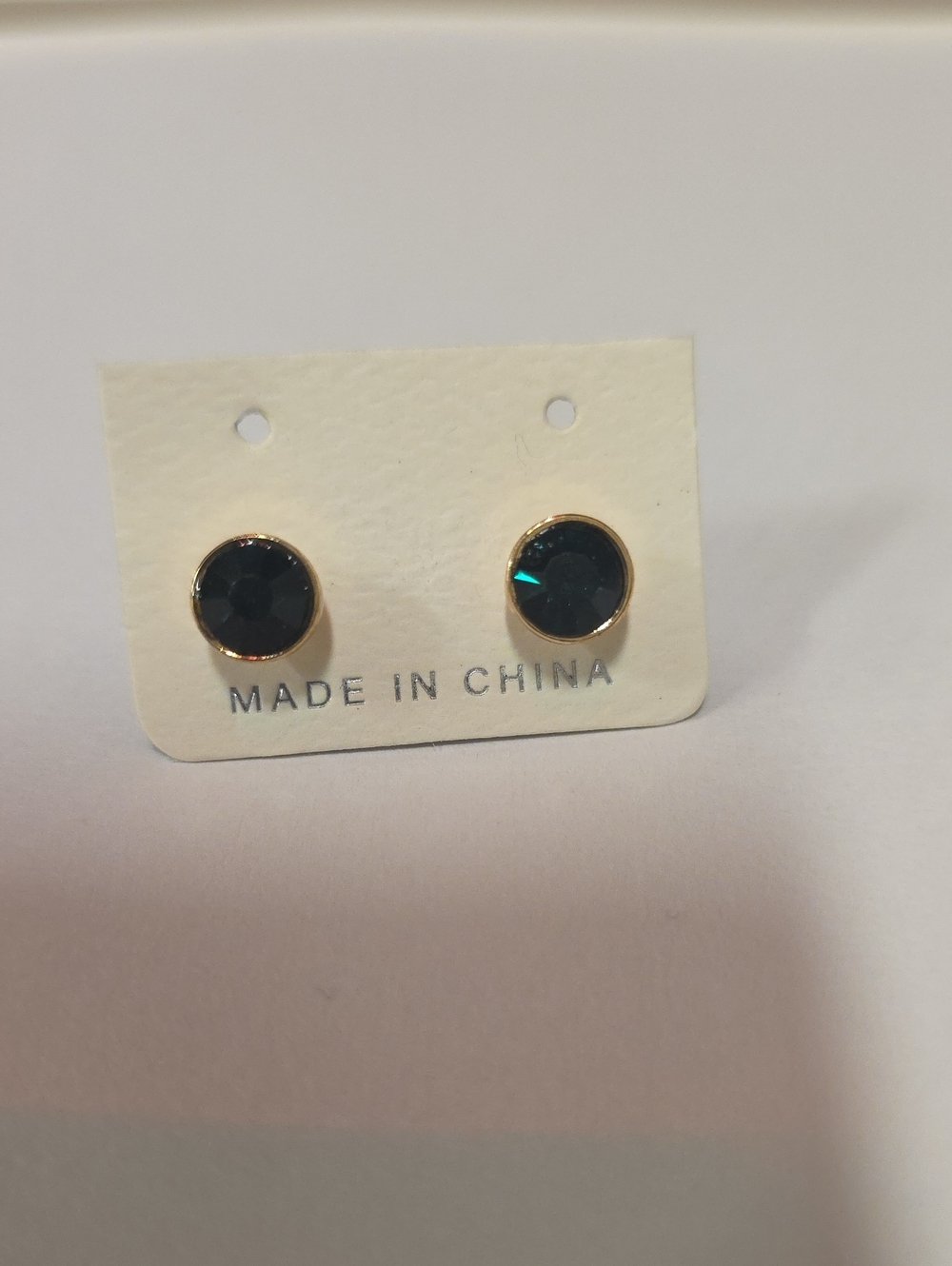 Gold-Trim Dark Green Crystal Stud Earrings